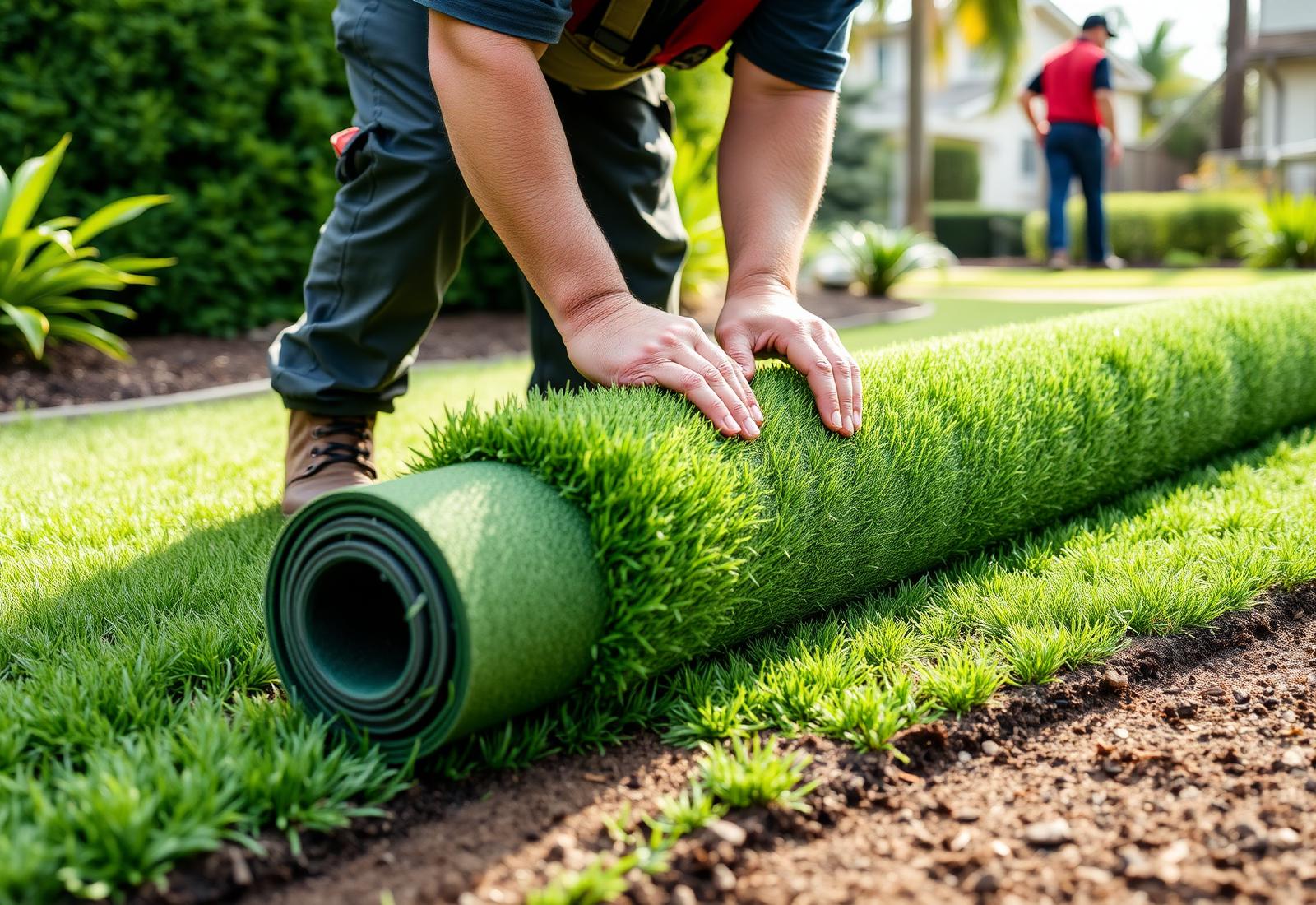Sod Provisions crew installing fresh rolls of sod